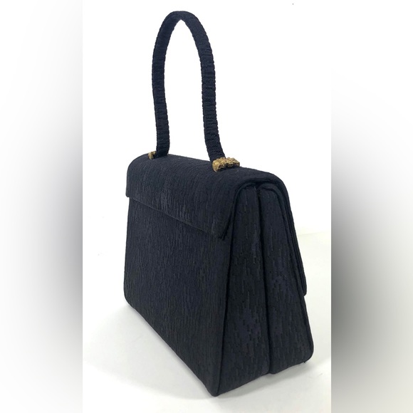 Crown Lewis Vintage Black Jacquard Evening Bag Top Handle Handbag - Picture 4 of 12
